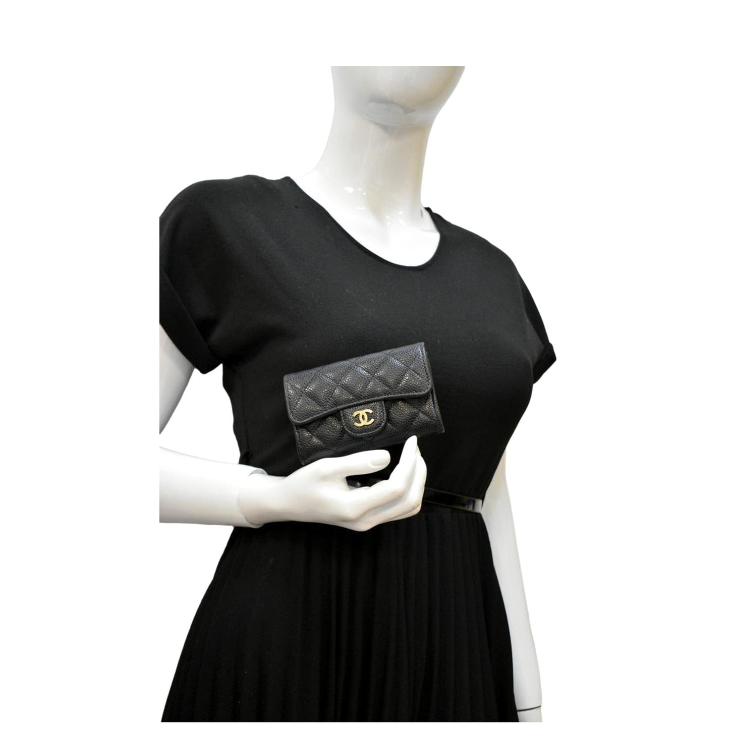 CHANEL Flap Quilted Caviar Leather Card Holder Black