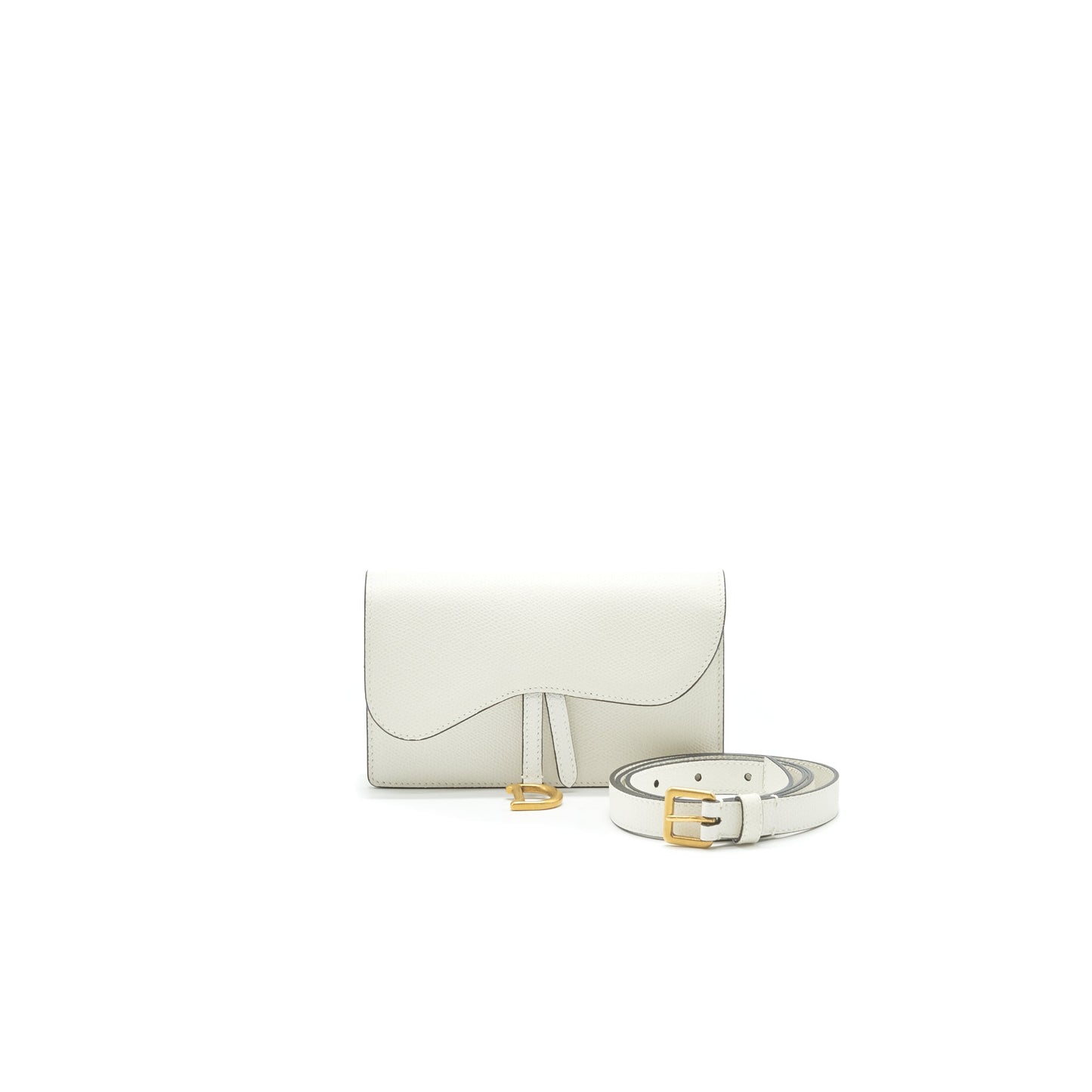 Luxury Dior Grained Calfskin Saddle Belt Pouche White GHW