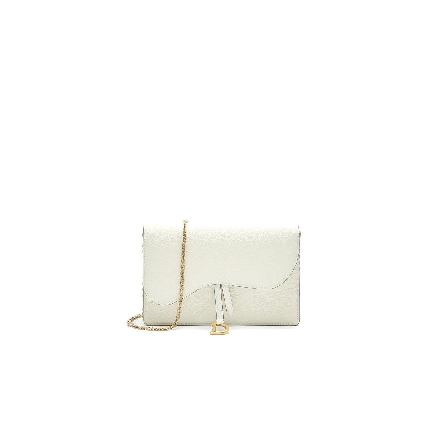 Luxury Dior saddle Pouch with Chain White GHW