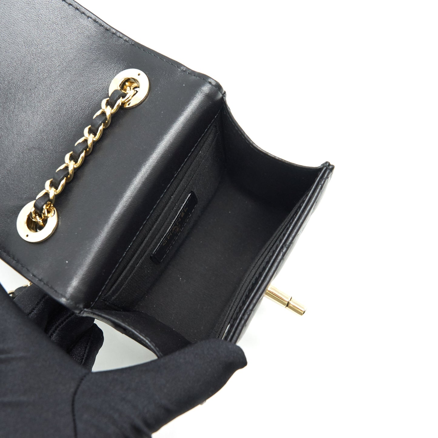CHANEL LAMBSKIN QUILTED MINI TRENDY CC CHAIN WALLET BLACK