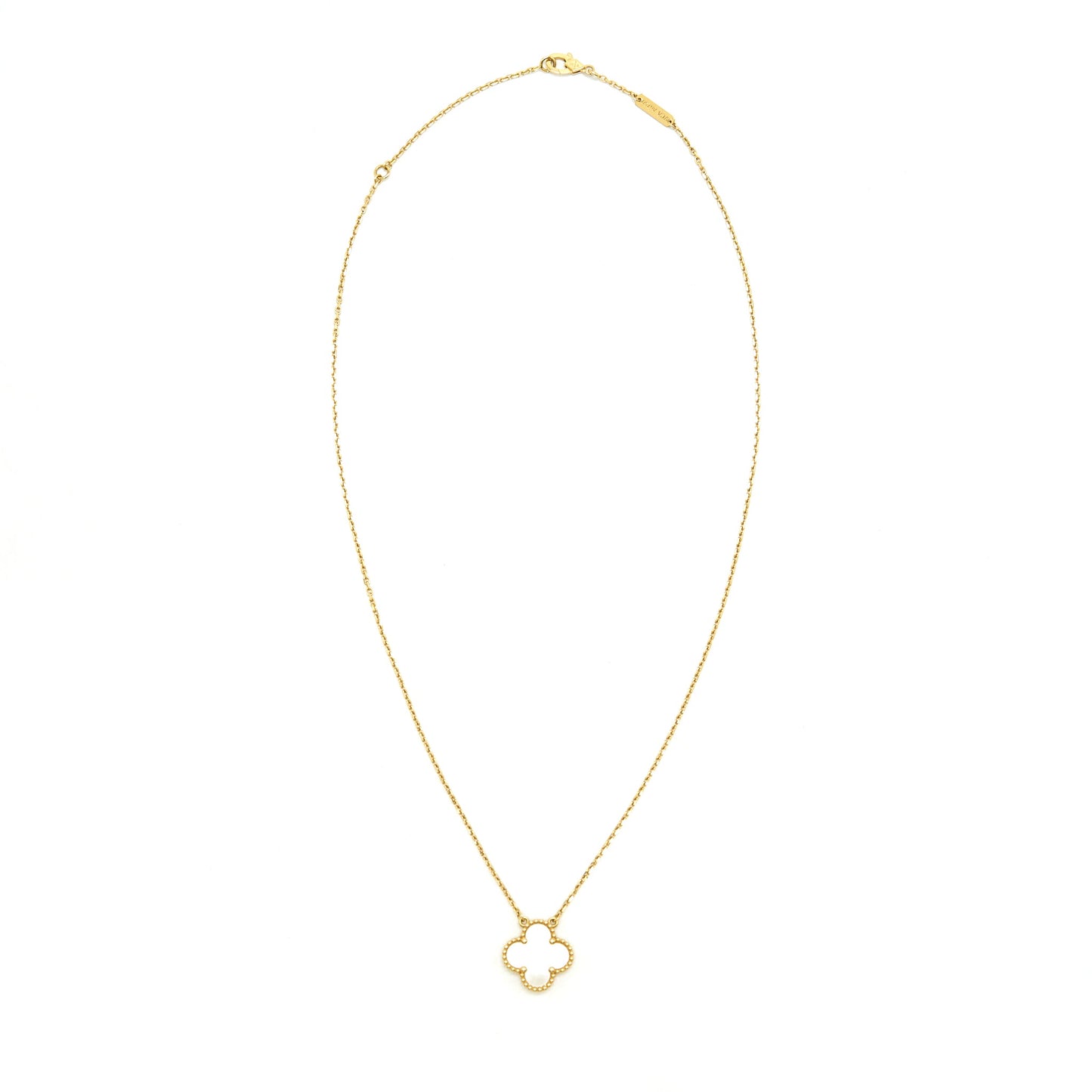VAN CLEEF & ARPELS VINTAGE ALHAMBRA PENDANT YELLOW GOLD WHITE MOTHER-OF-PEARL