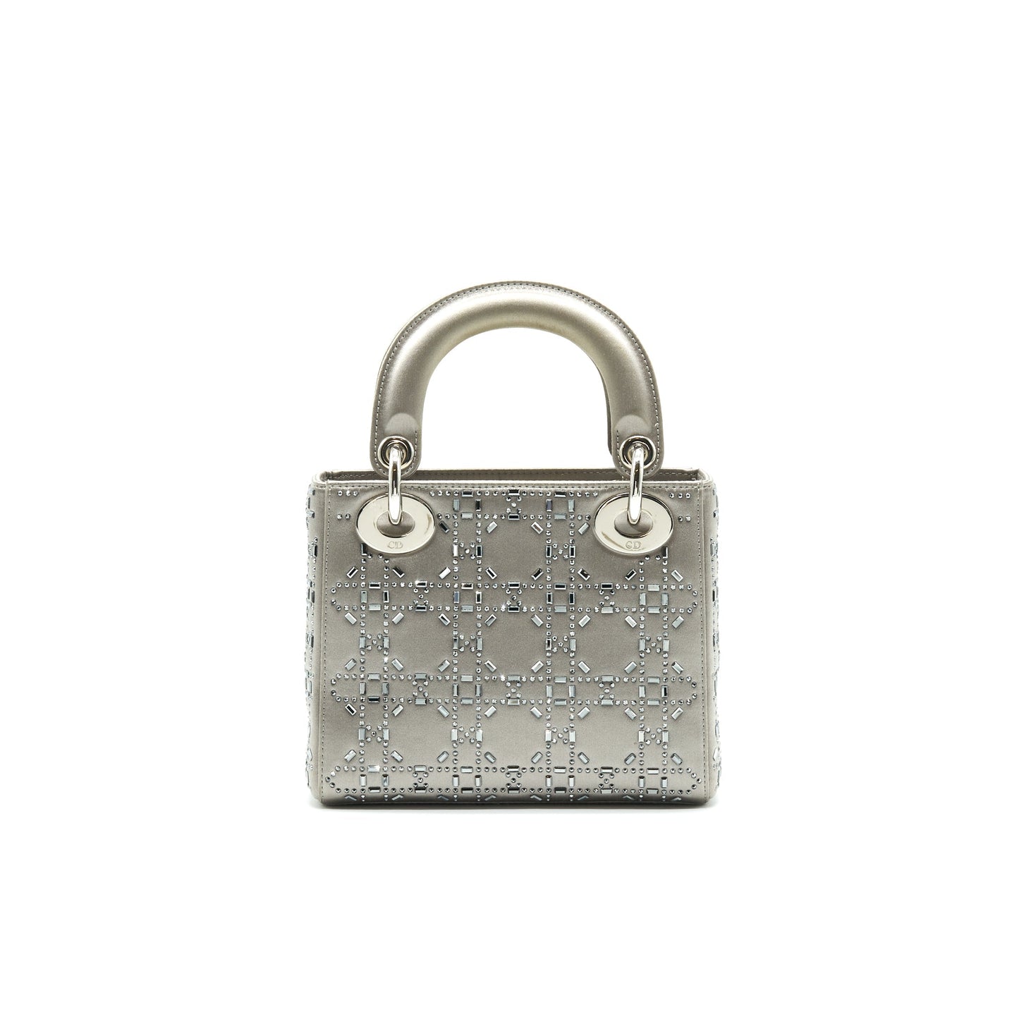 CHRISTIAN Luxury Dior Satin Crystal Cannage Mini Lady Luxury Dior Gray