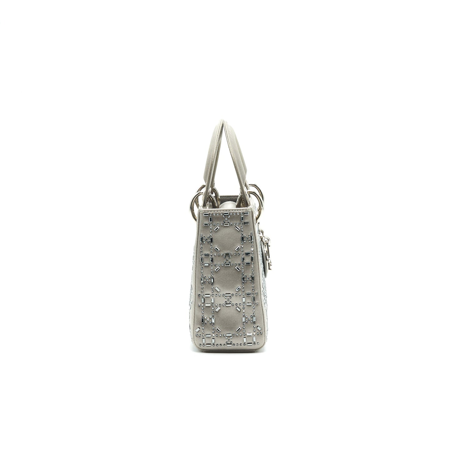 CHRISTIAN Luxury Dior Satin Crystal Cannage Mini Lady Luxury Dior Gray