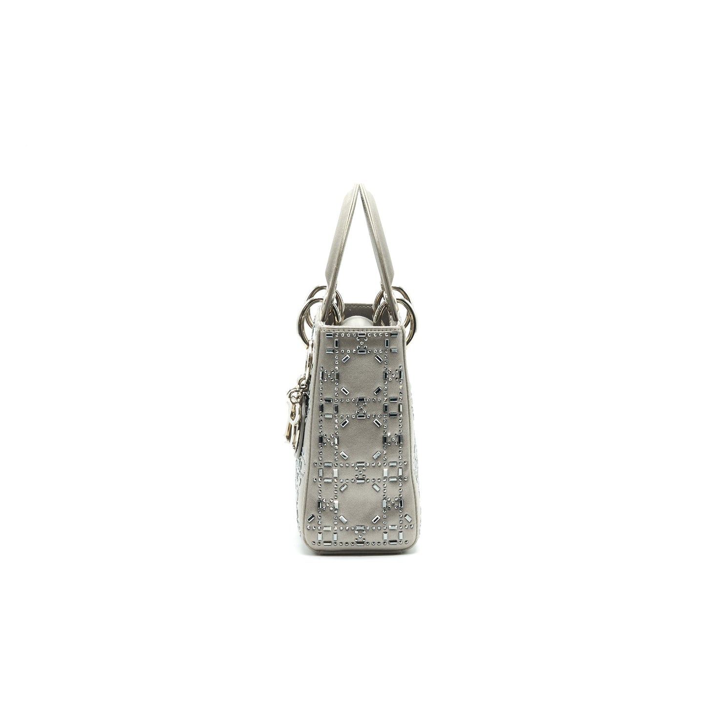 CHRISTIAN Luxury Dior Satin Crystal Cannage Mini Lady Luxury Dior Gray