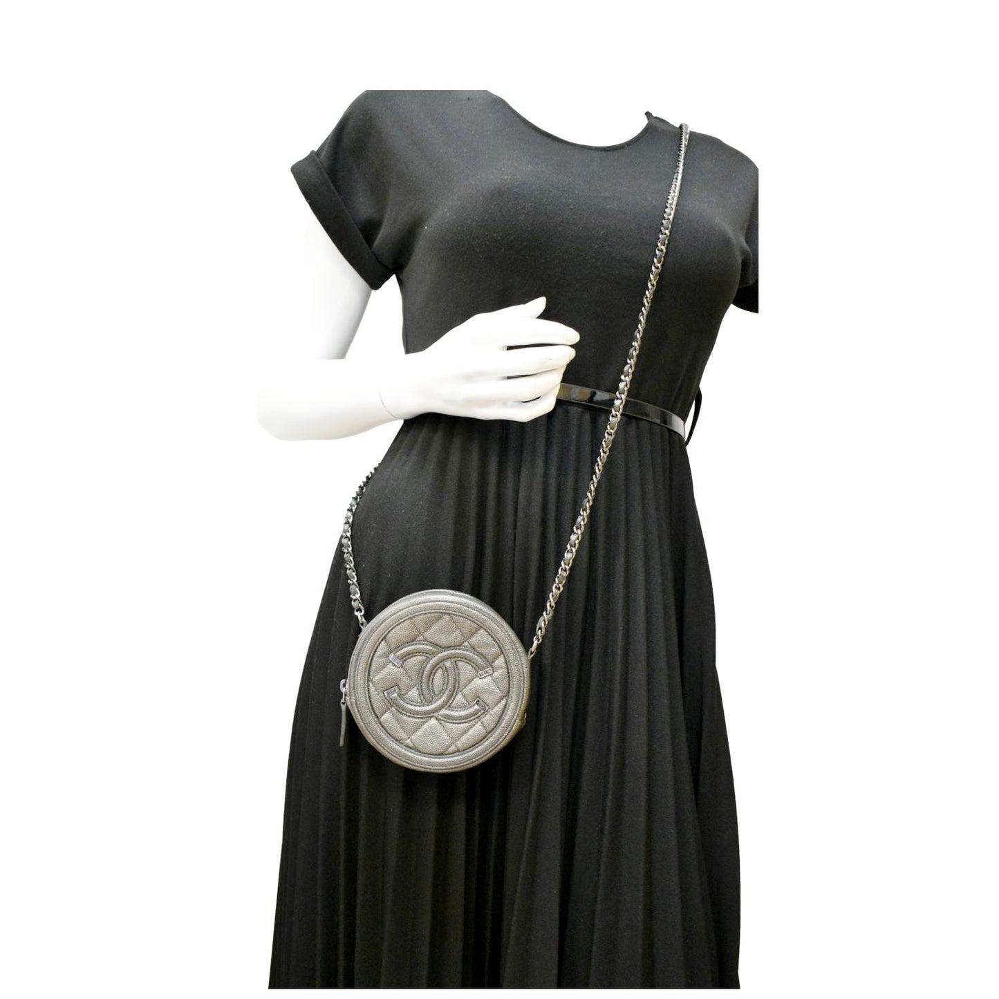 CHANEL Round Filigree Caviar Quilted Leather Crossbody Bag Black