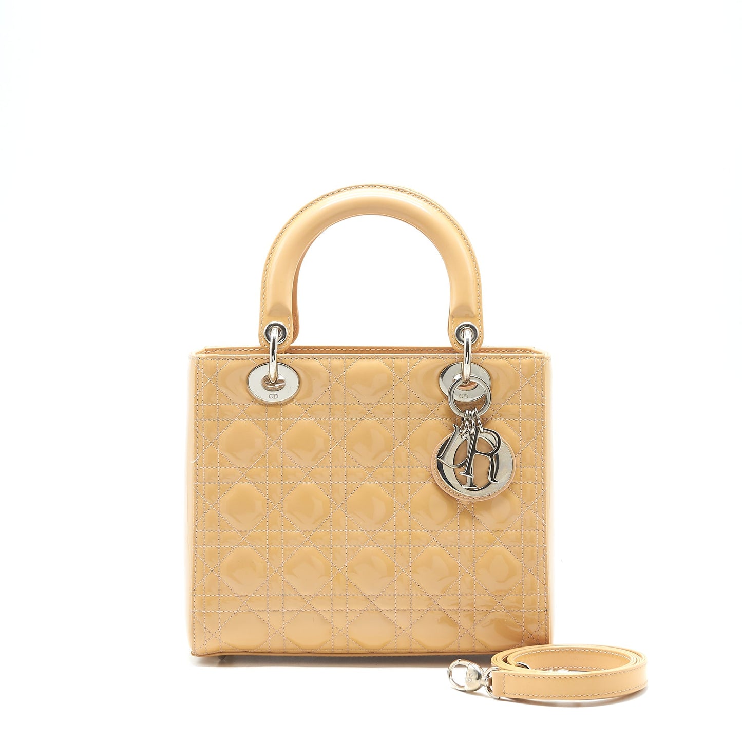 Christian Luxury Dior Medium Lady Luxury Dior Patent leather beige with SHW