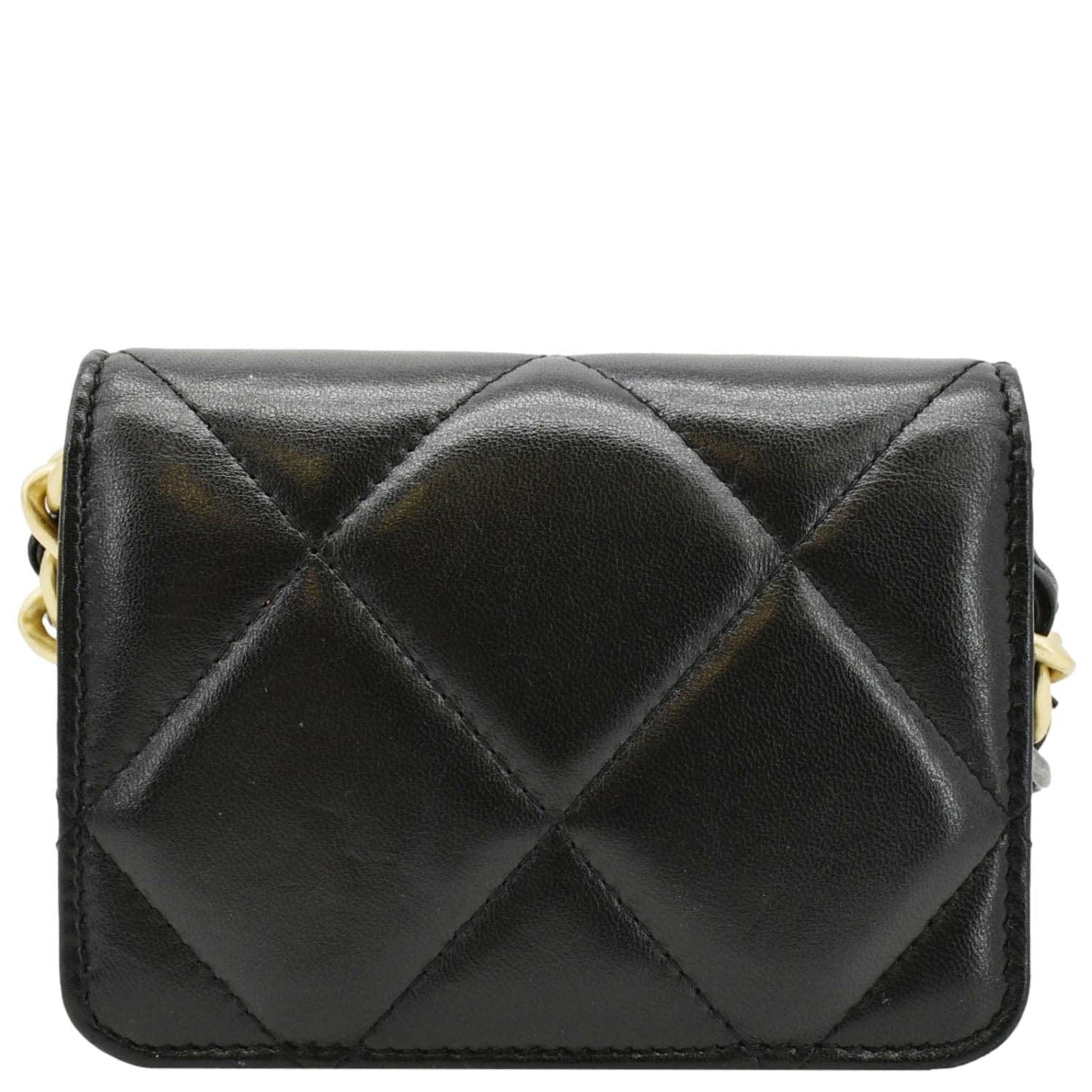 CHANEL 19 Flap Coin Purse Quilted Leather Chain Crossbody Bag Black
