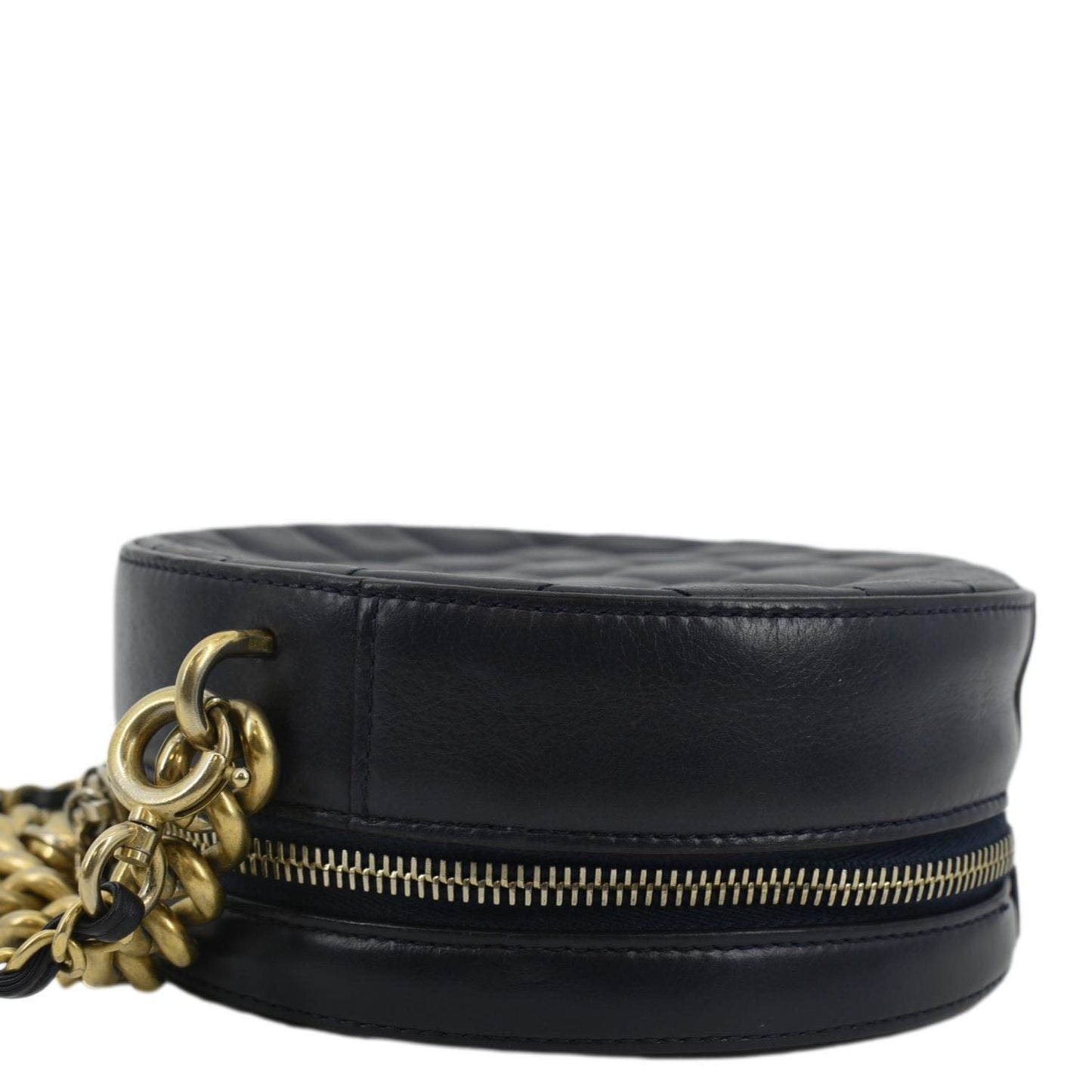 CHANEL Glazed Round As Earth Leather Evening Crossbody Bag Navy Blue