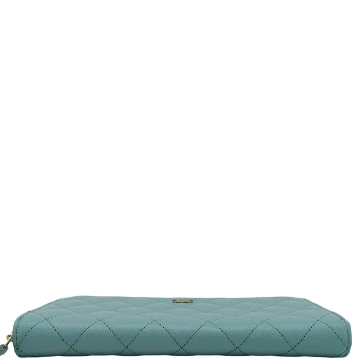 CHANEL Zip Around Quilted Caviar Leather Wallet Turquoise