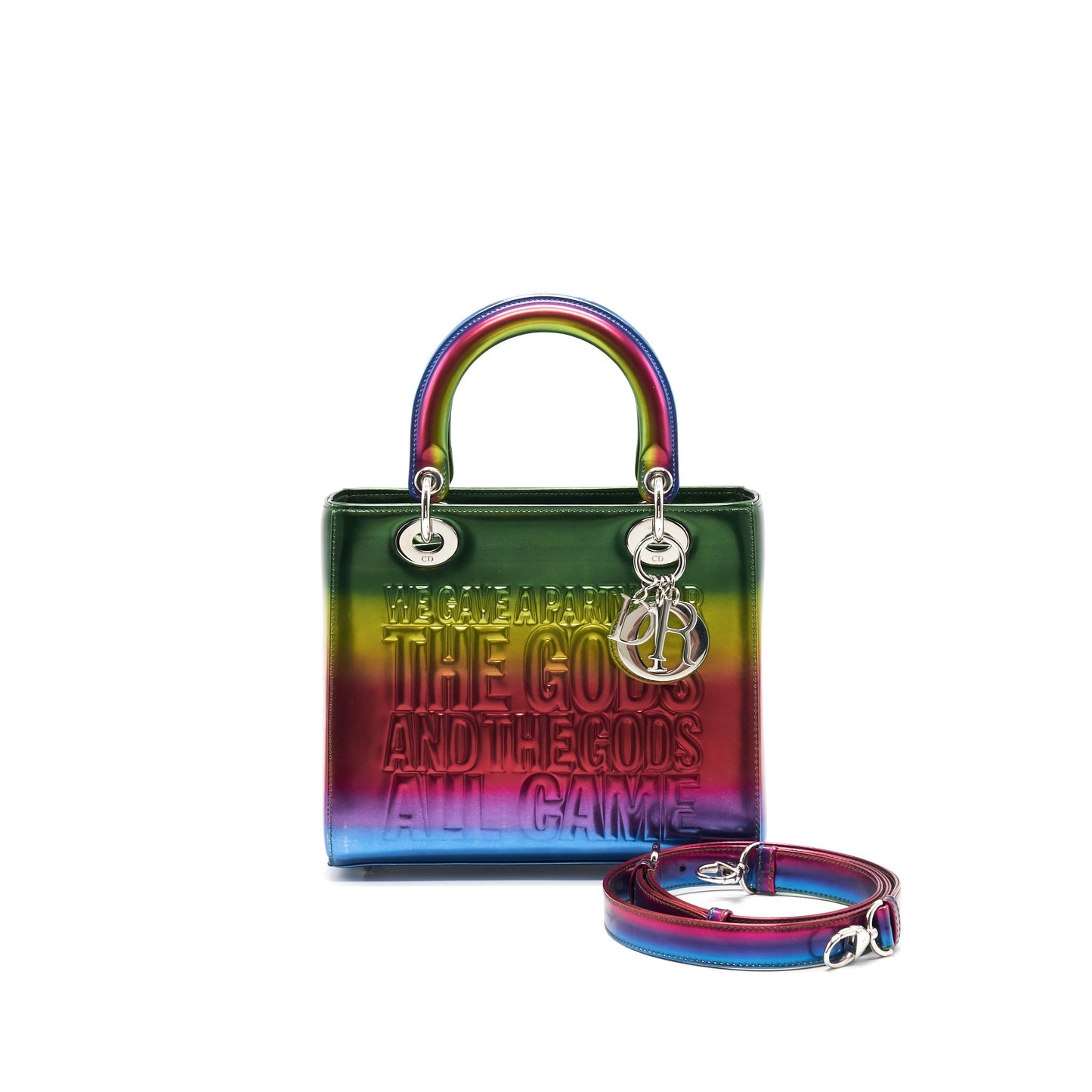 Christian Luxury Dior 2017 Limited Edition Lady Art Medium in Metallic Rainbow Calfskin SHW