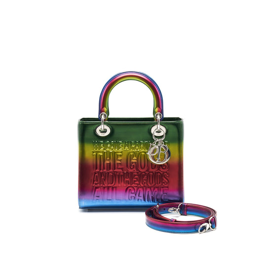 Christian Luxury Dior 2017 Limited Edition Lady Art Medium in Metallic Rainbow Calfskin SHW