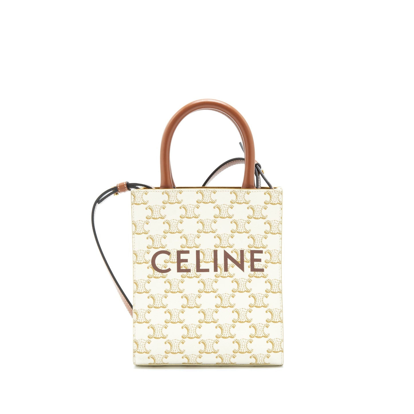 Celine Mini Vertical Tote Cabas In Triomphe Canvas/Calfskin White