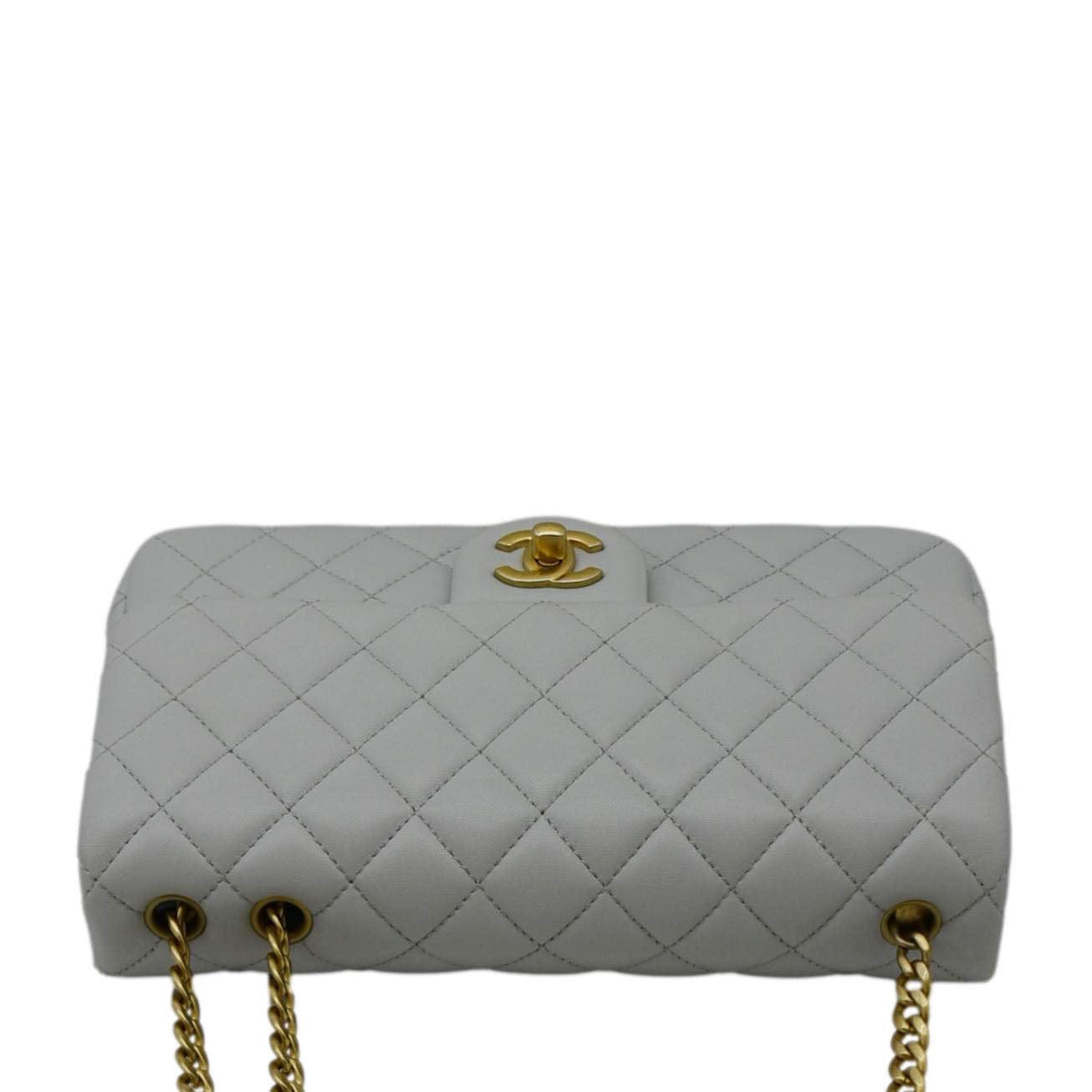 CHANEL Sweet Camellia Flap Adjustable Chain WOC Quilted Leather Crossbody Bag Light Blue