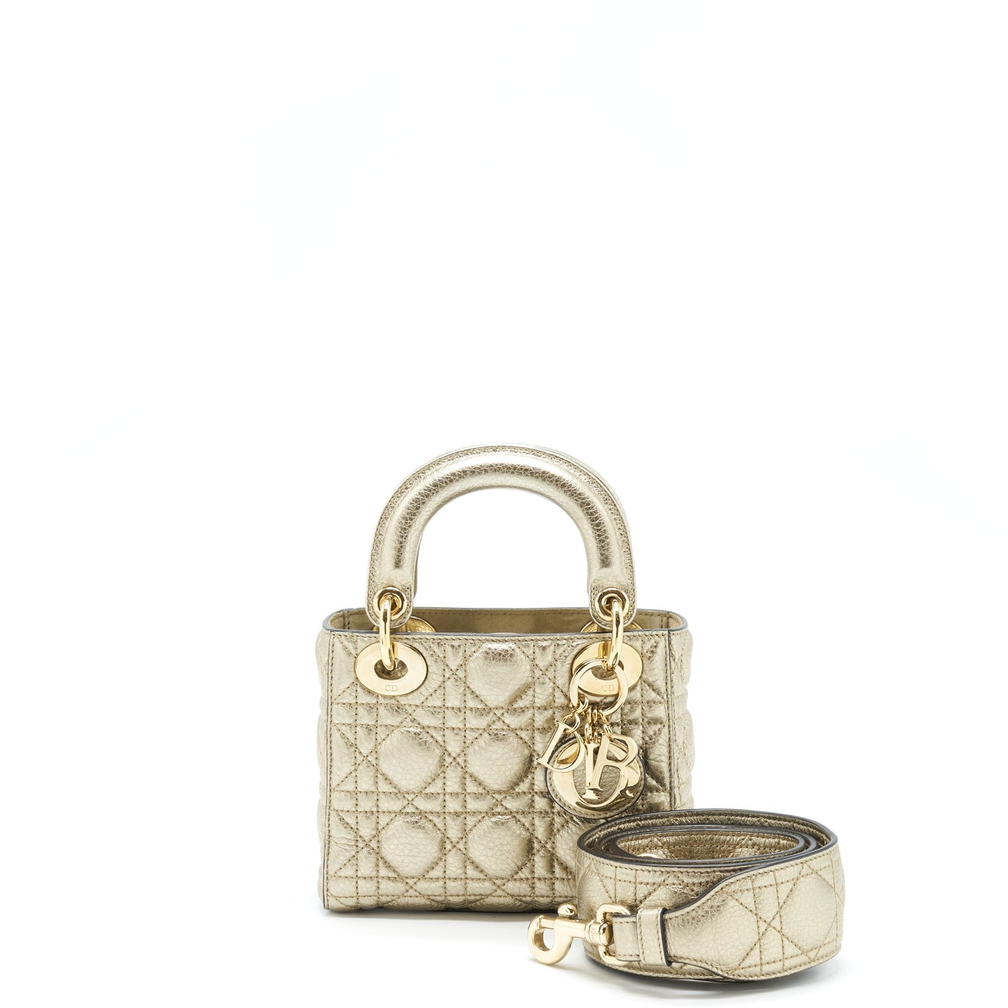 Luxury Dior Mini Lady Luxury Dior Supple Grained Calfskin Metallic Gold LGHW