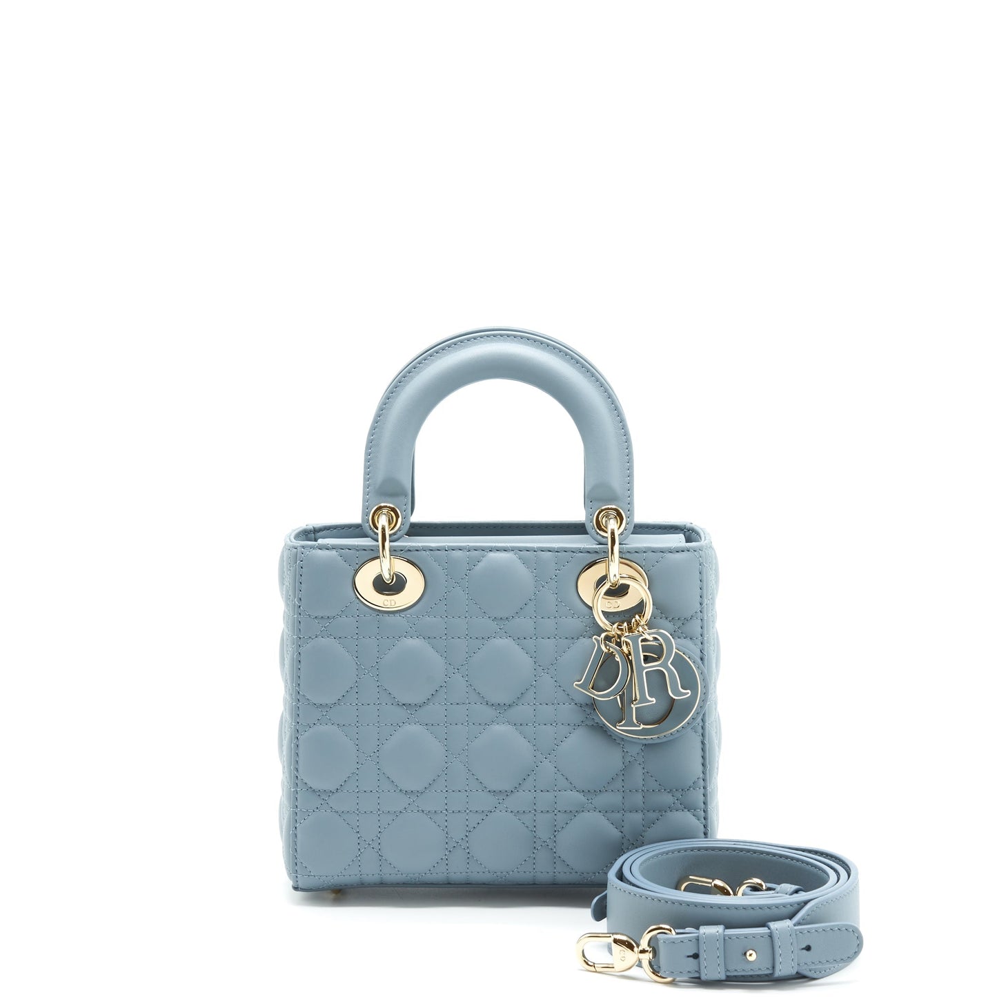 Luxury Dior Small Lady Luxury Dior Lambskin Cloud Blue M81B Light Gold And Enamel Hardware