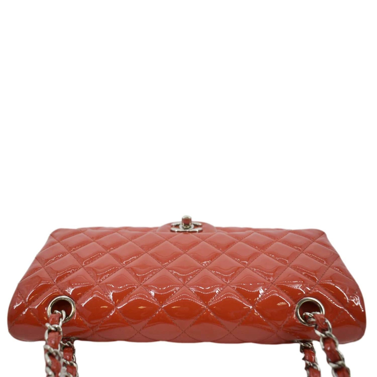 CHANEL Classic Double Flap Quilted Patent Leather Shoulder Bag Red