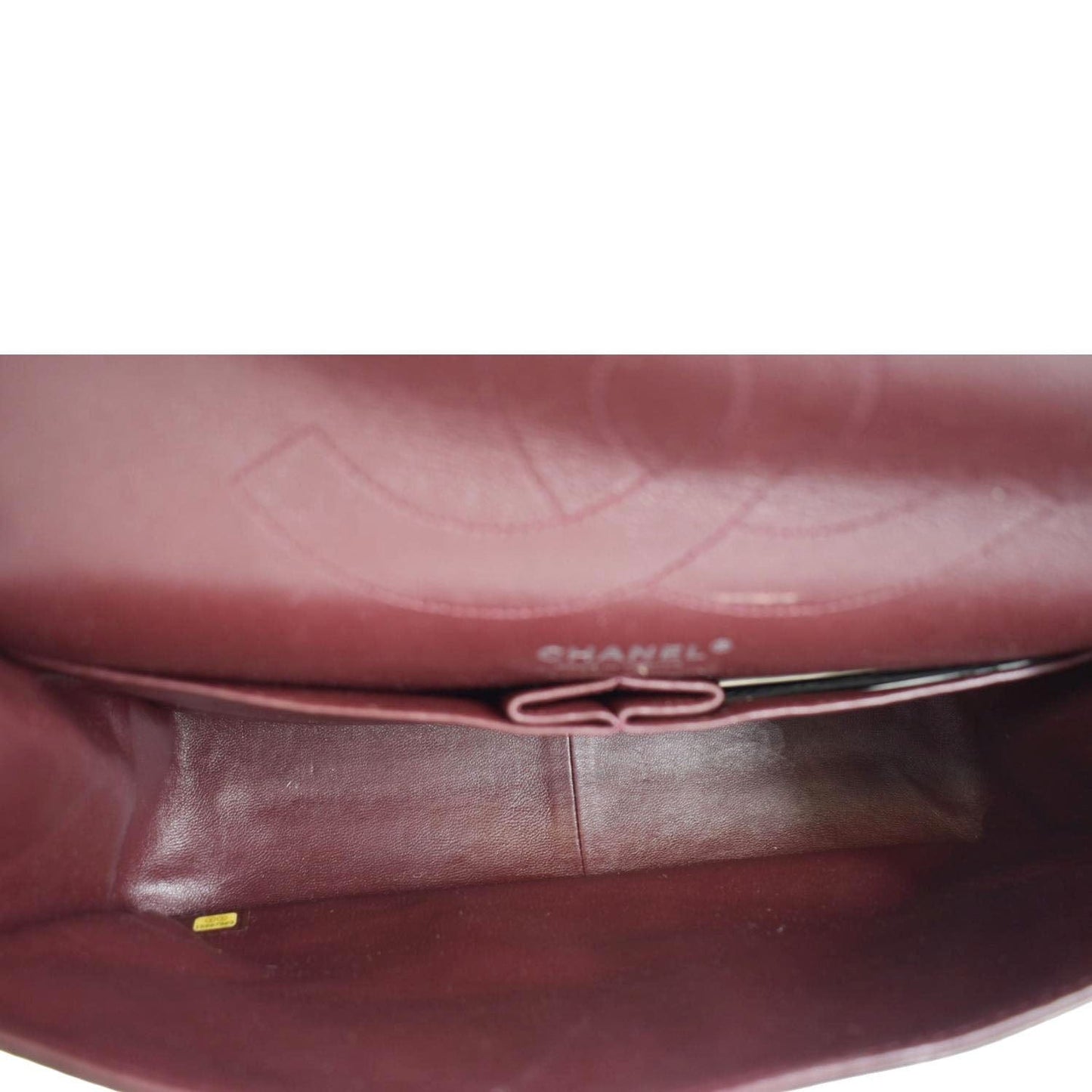 CHANEL 2.55 Reissue Double Flap Patent Leather Shoulder Bag Maroon