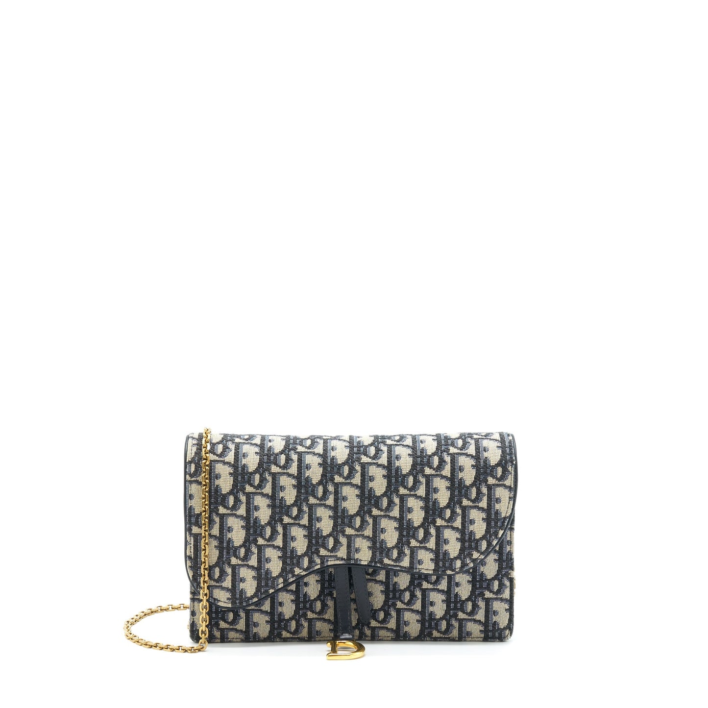 Luxury Dior Saddle Pouch With Chain Blue Luxury Dior Oblique Jacquard GHW