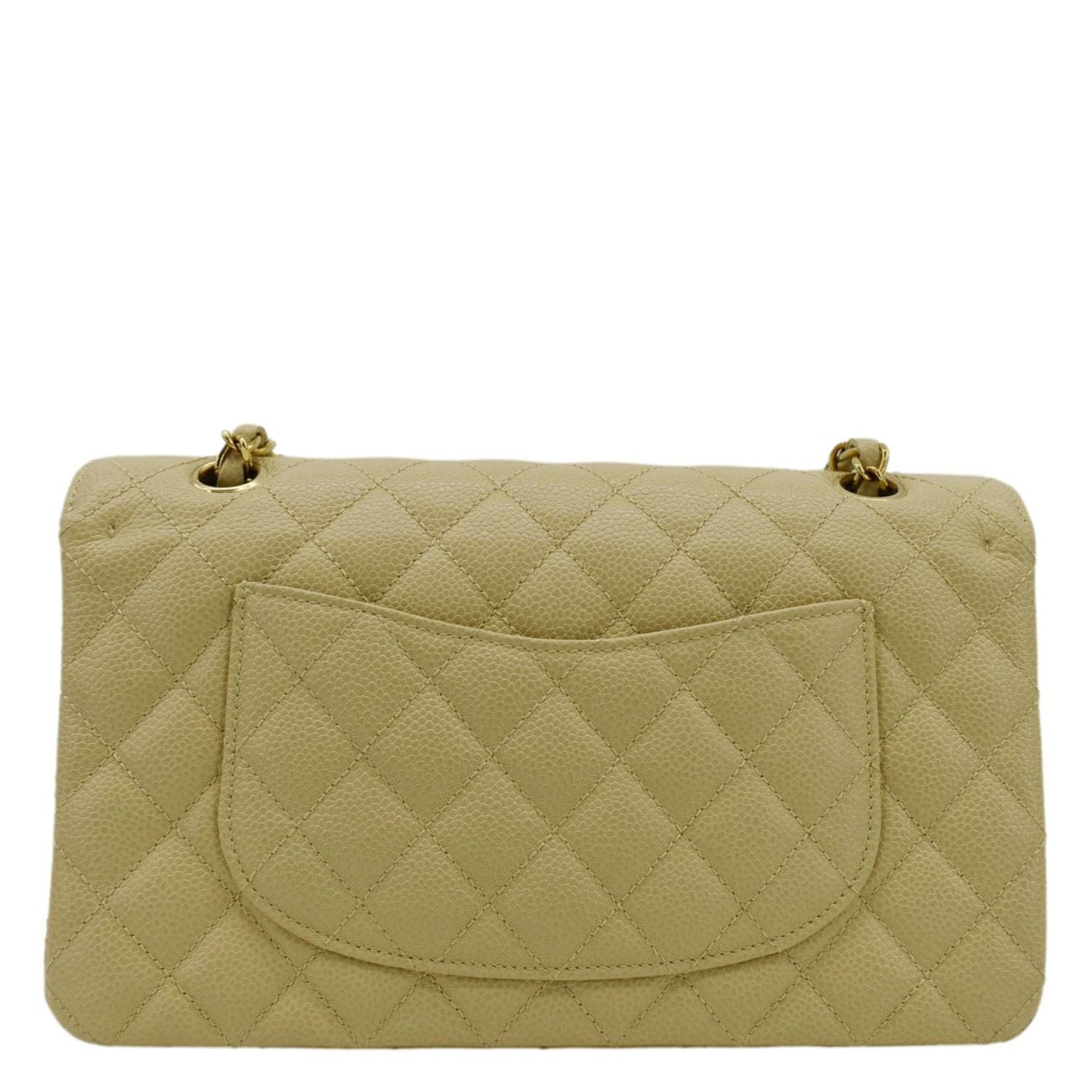 CHANEL Classic Double Flap Quilted Caviar Leather Shoulder Bag Cream