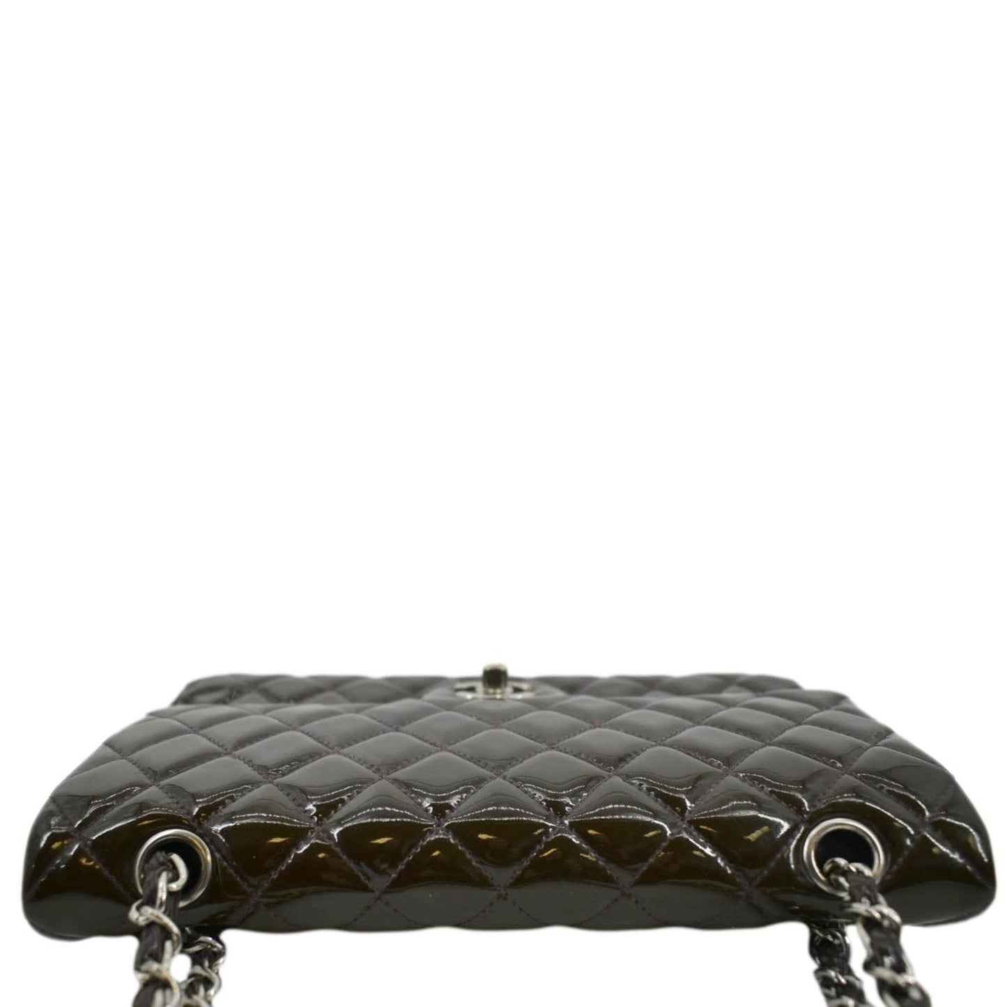 CHANEL Classic Medium Double Flap Patent Leather Shoulder Bag Dark Brown