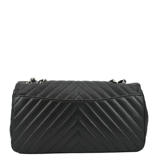 CHANEL Surpique Chevron Medium Lambskin Leather Flap Crossbody Bag Black
