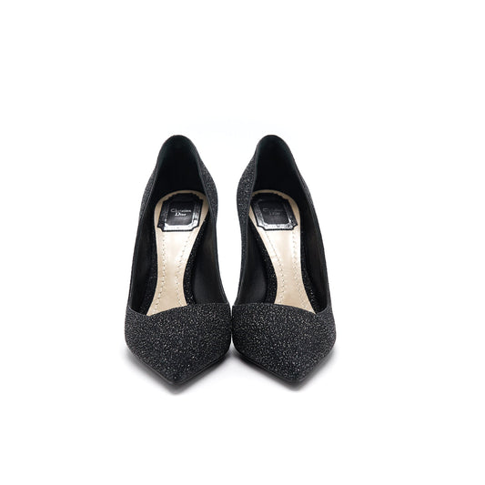 CHRISTIAN Luxury Dior GLITTER PUMP HIGH HEELS BLACK SIZE 38