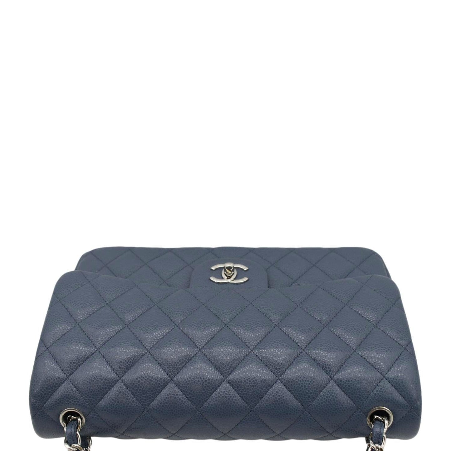 CHANEL Classic Jumbo Double Flap Quilted Caviar Leather Shoulder Bag Blue