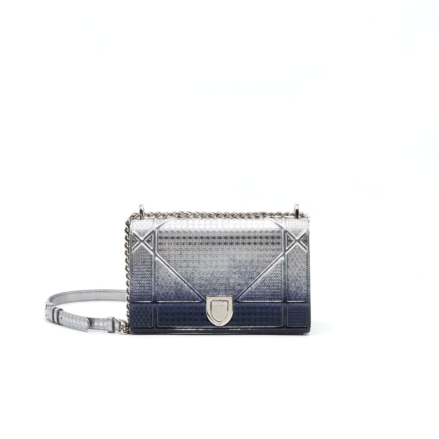 CHRISTIAN Luxury Dior Luxury DiorAMA MEDIUM FLAP BAG METALLIC CALFSKIN SILVER AND NAVY