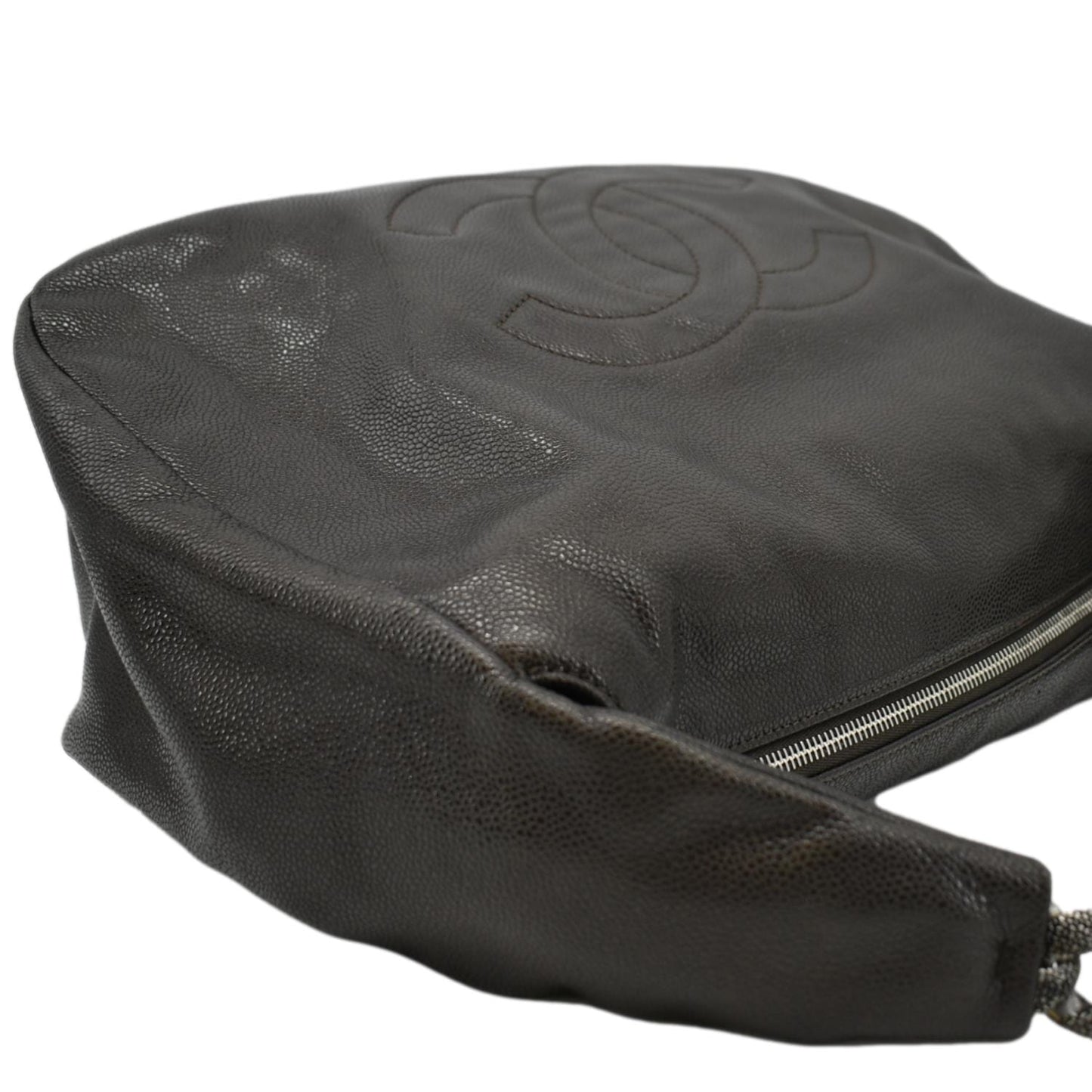 CHANEL CC Caviar Leather Hobo Bag Dark Brown