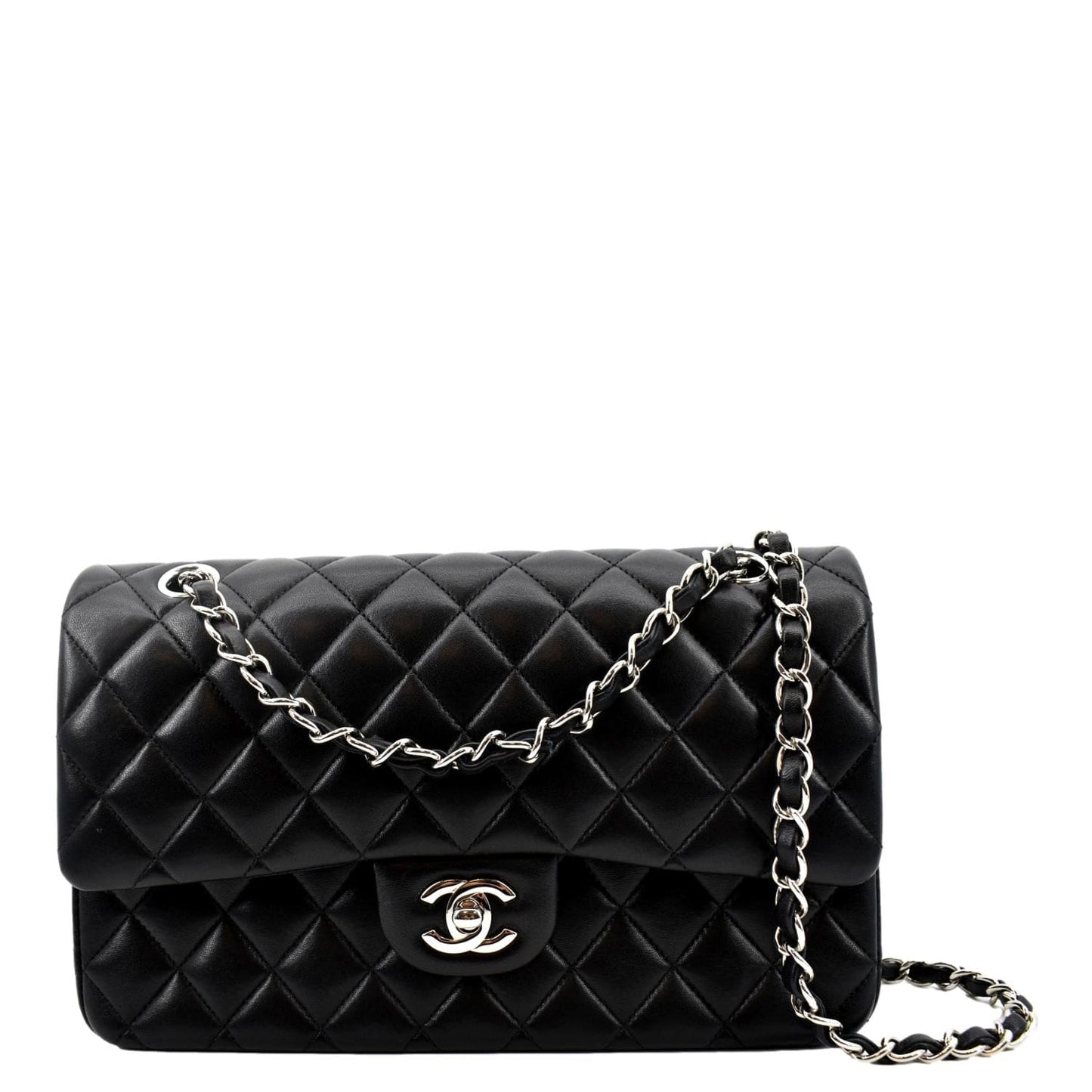 Luxury Chanel Classic Medium Double Flap Quilted Leather Shoulder Bag Black
