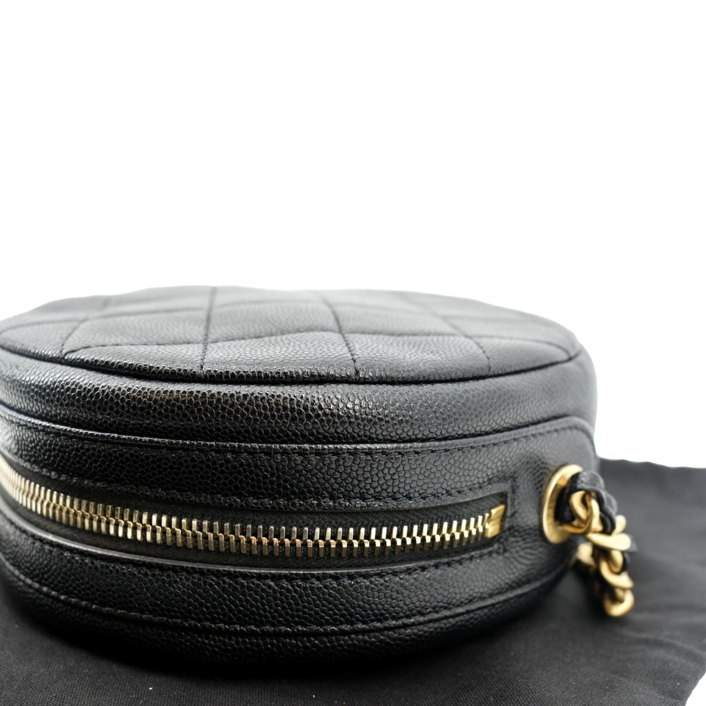 CHANEL Round Quilted Caviar Leather Clutch Crossbody Bag Black