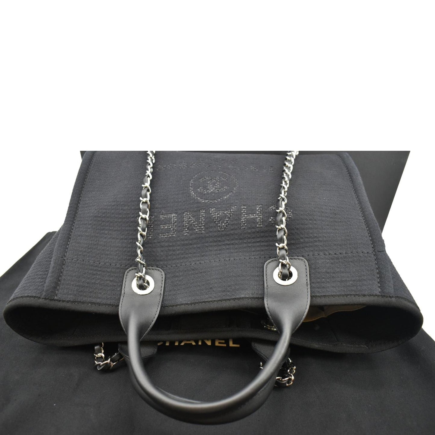 Luxury Chanel Deauville Small Canvas Leather Tote Bag Dark Blue