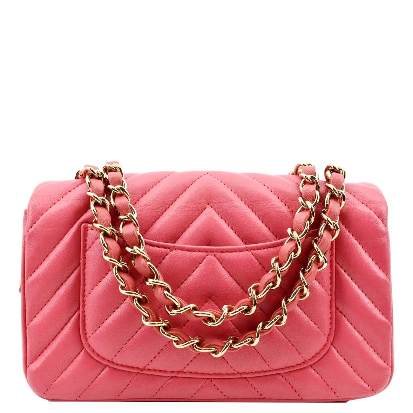 Luxury Chanel Timeless Classic Square Flap Chevron Calfskin Leather Crossbody Bag Pink