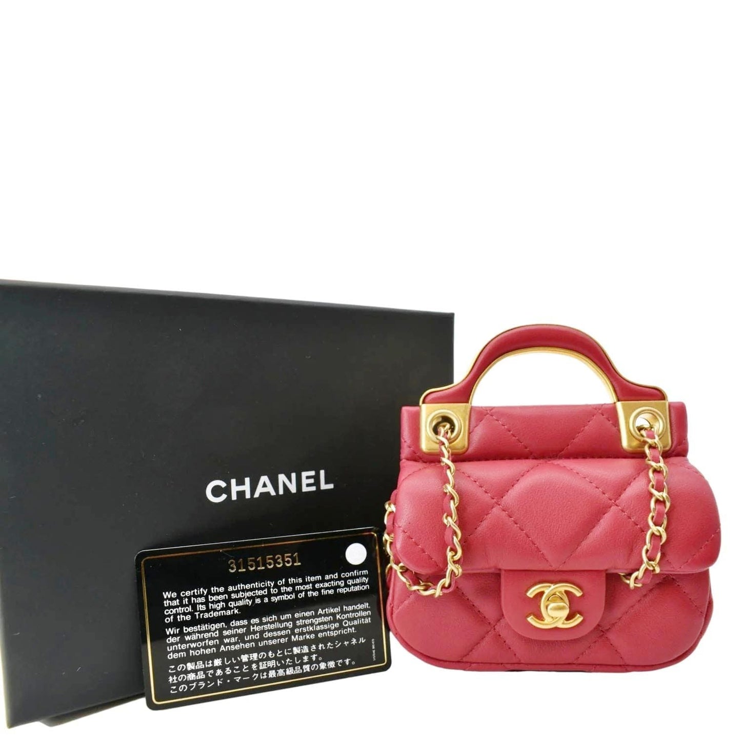 Luxury Chanel Women Top Handle Flap Card Holder Quilted Leather Chain Shoulder Bag Red