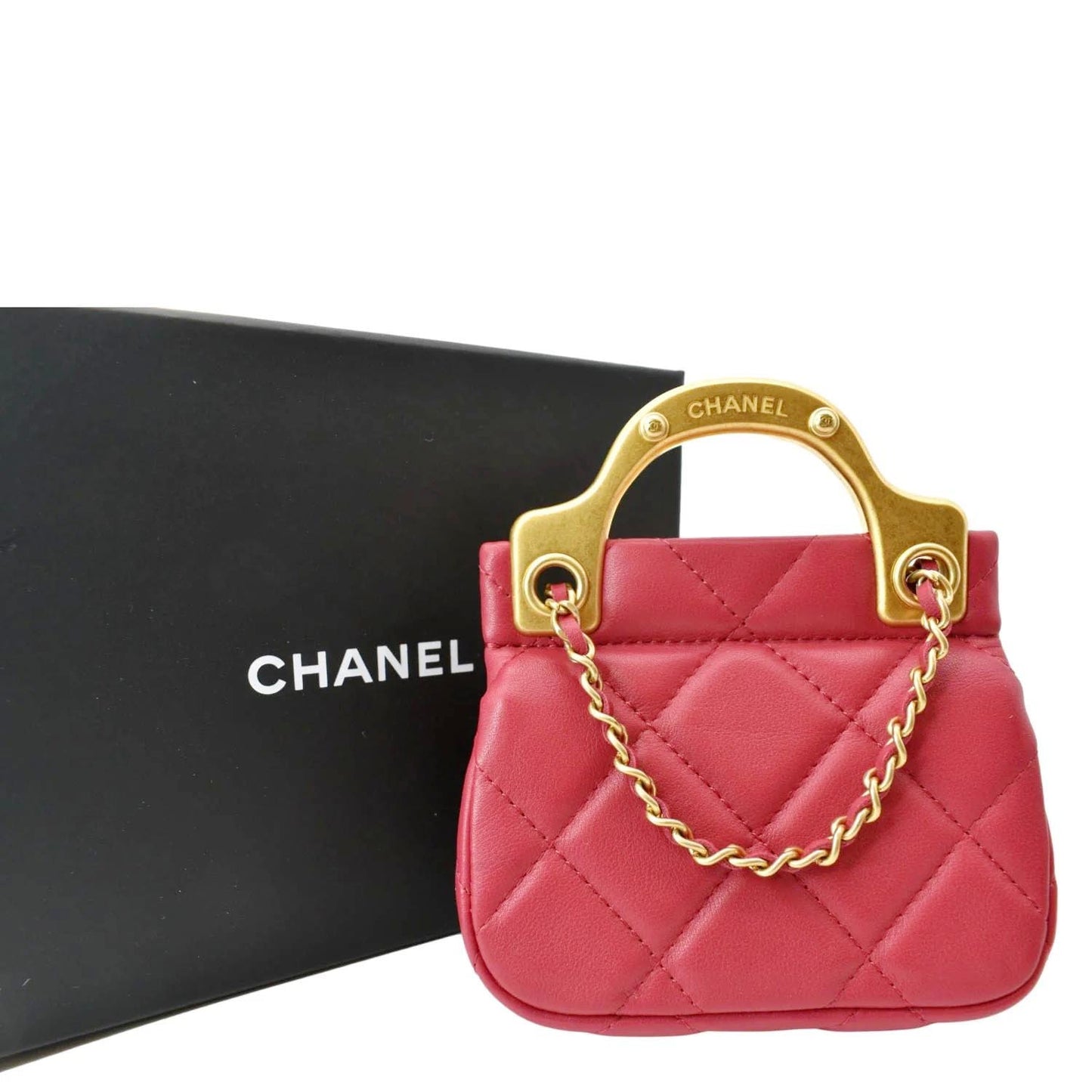 Luxury Chanel Women Top Handle Flap Card Holder Quilted Leather Chain Shoulder Bag Red