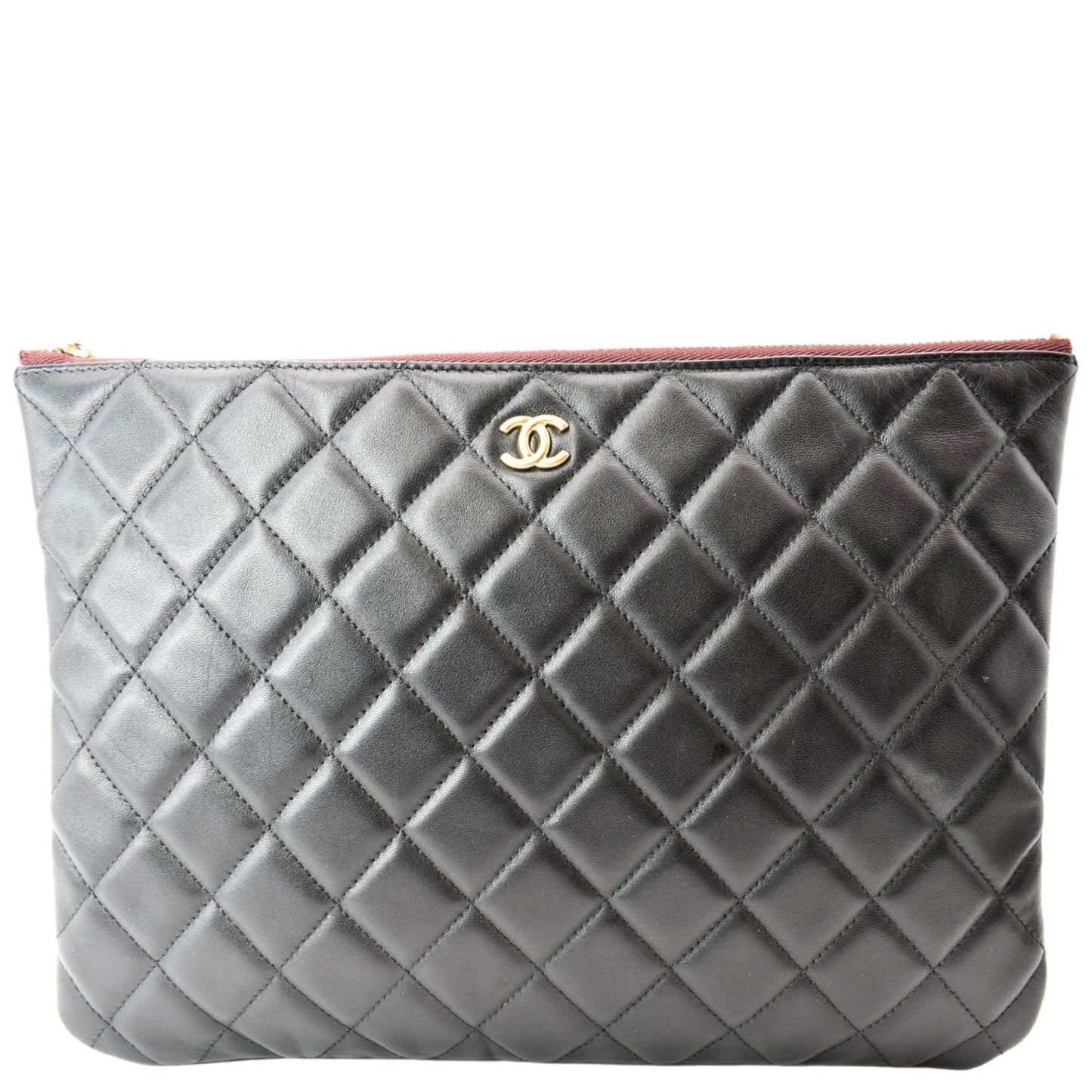 Luxury Chanel Leather O-Case Zip Pouch Black