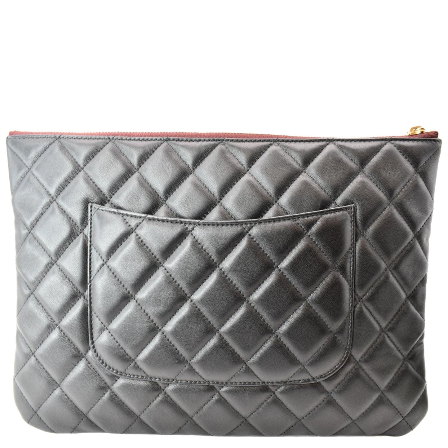 Luxury Chanel Leather O-Case Zip Pouch Black