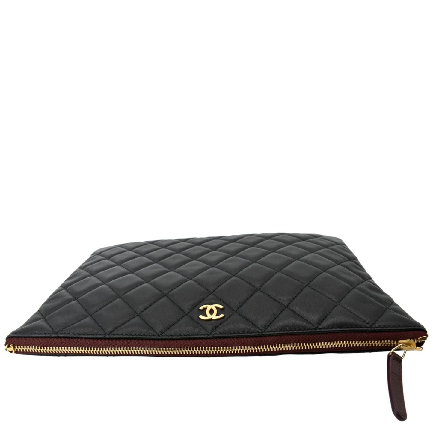 Luxury Chanel Leather O-Case Zip Pouch Black