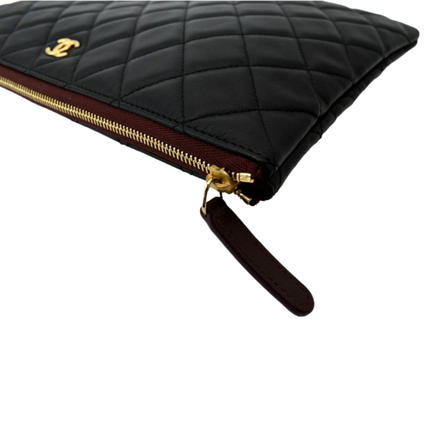Luxury Chanel Leather O-Case Zip Pouch Black