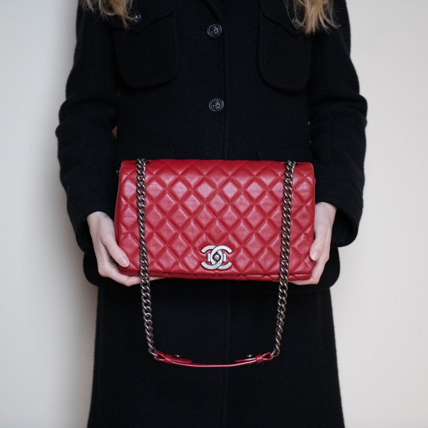Chanel Red Quilted Goatskin Large City Rock Flap Bag