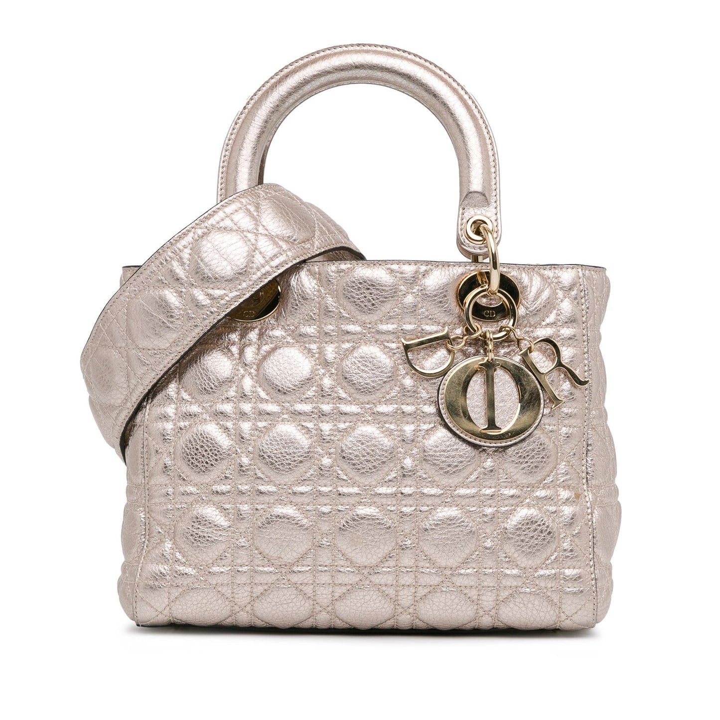 Luxury DiorMedium Metallic Calfskin Cannage Supple Lady Luxury Dior(SHG-fO005e)
