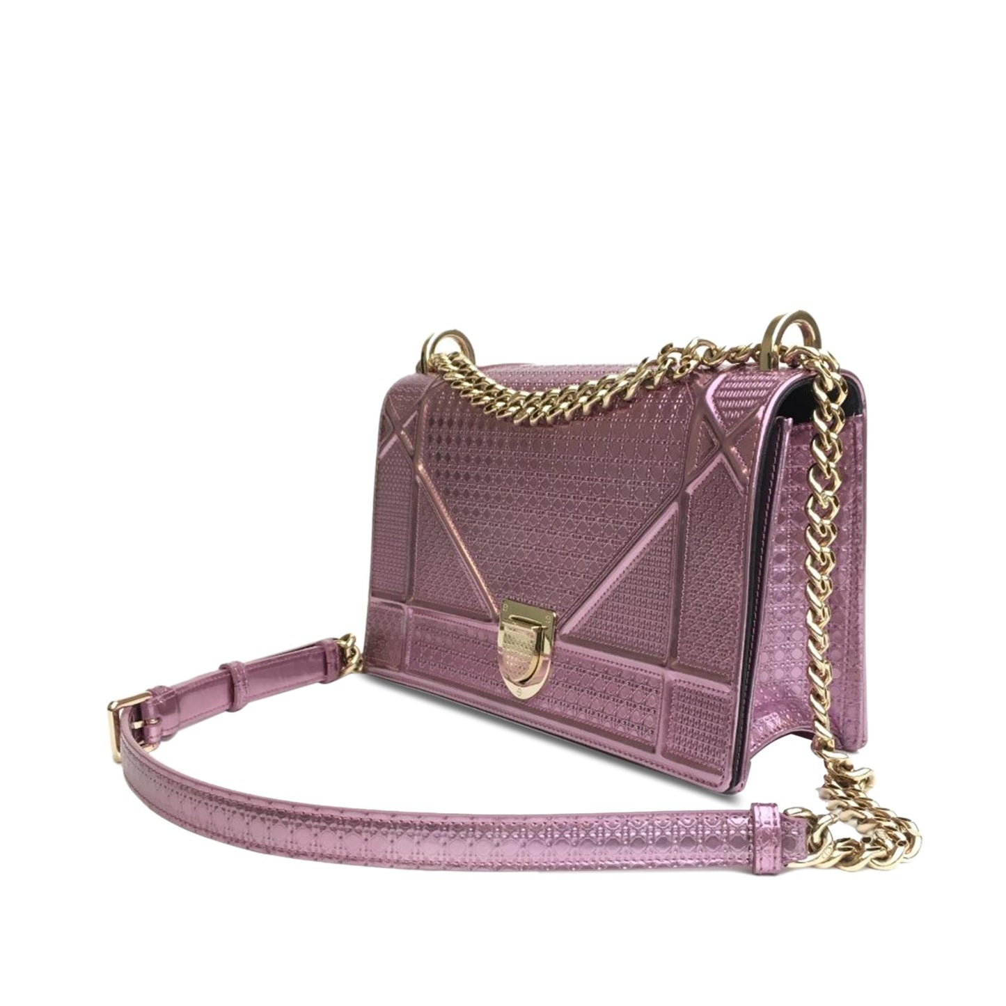 Luxury DiorMedium Metallic Patent Microcannage Diorama (SHG-7Dt5Sh)
