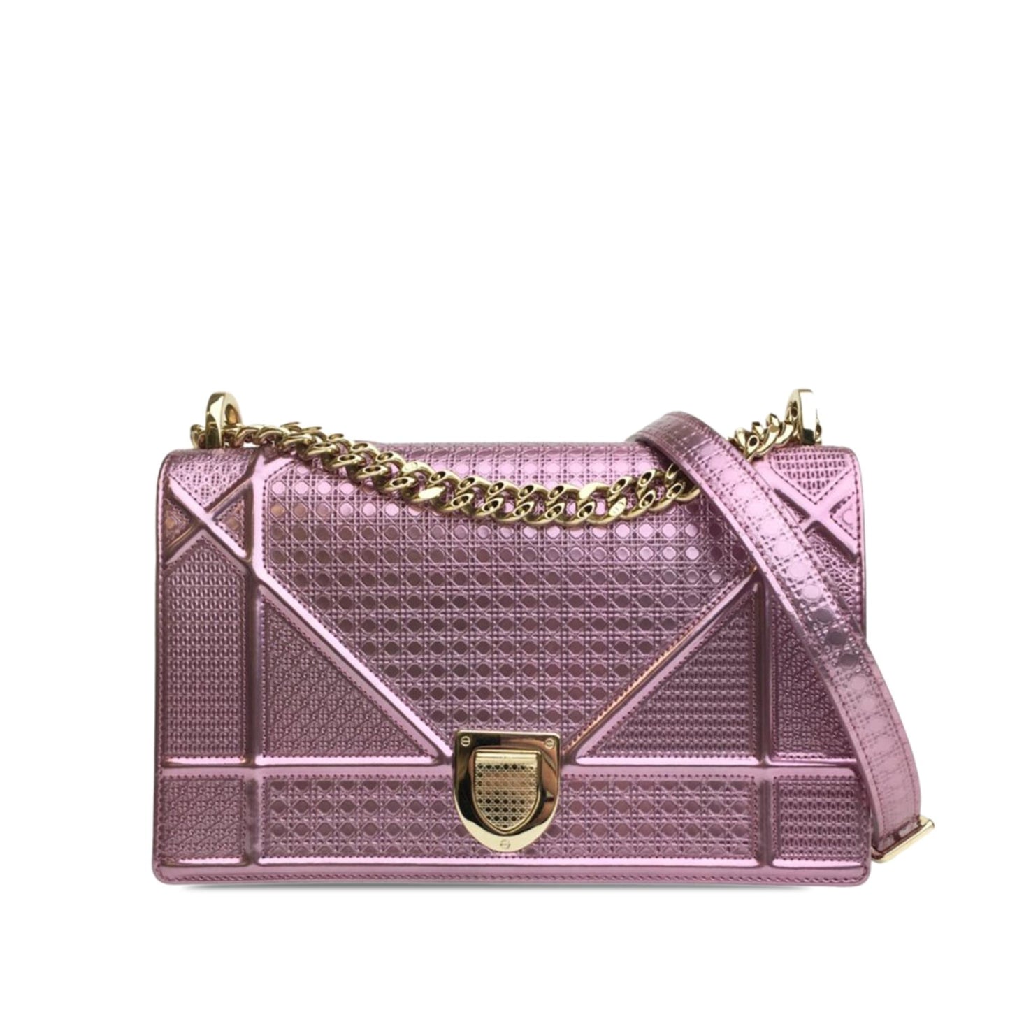 Luxury DiorMedium Metallic Patent Microcannage Diorama (SHG-7Dt5Sh)