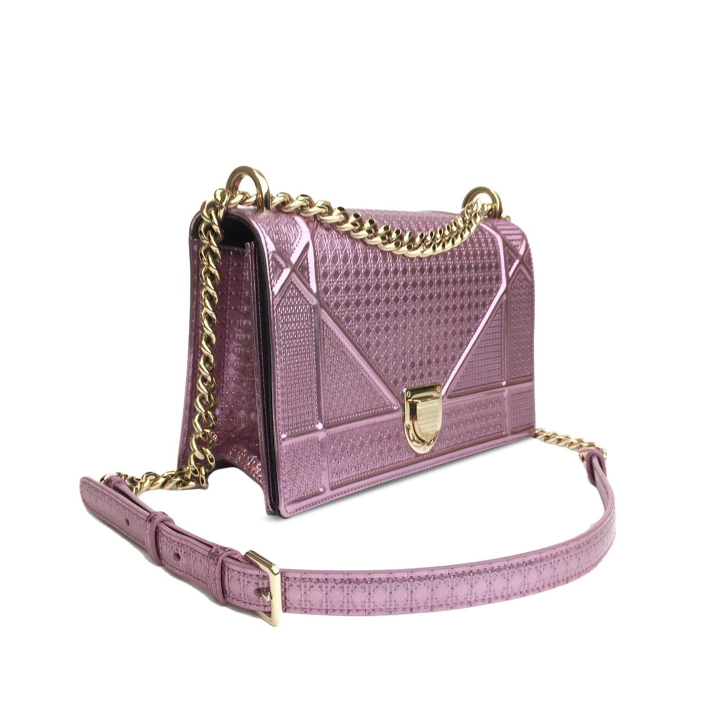 Luxury DiorMedium Metallic Patent Microcannage Diorama (SHG-7Dt5Sh)