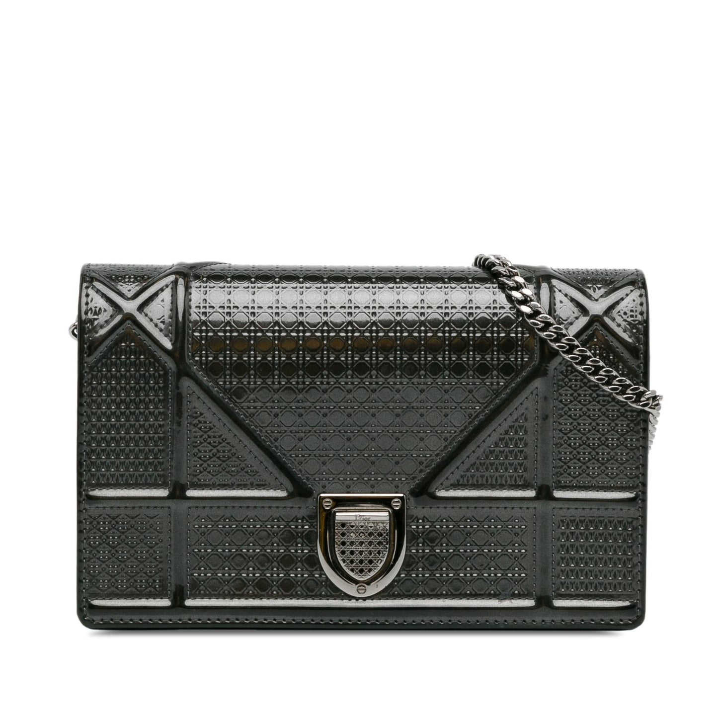 Luxury DiorMetallic Patent Microcannage Diorama Wallet on Chain (SHG-PbiarO)