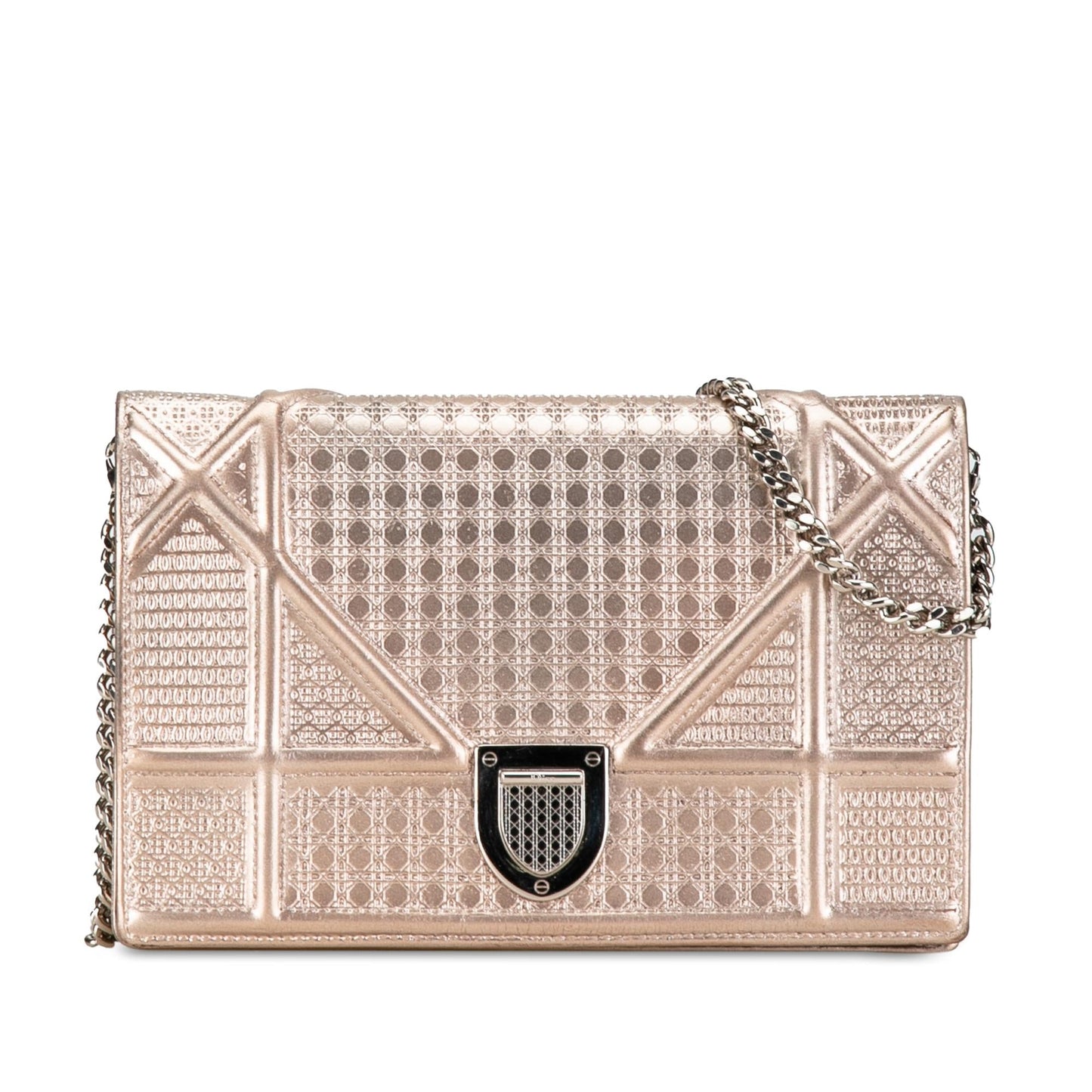 Luxury DiorMetallic Patent Microcannage Diorama Wallet on Chain (SHG-ZbLO9L)