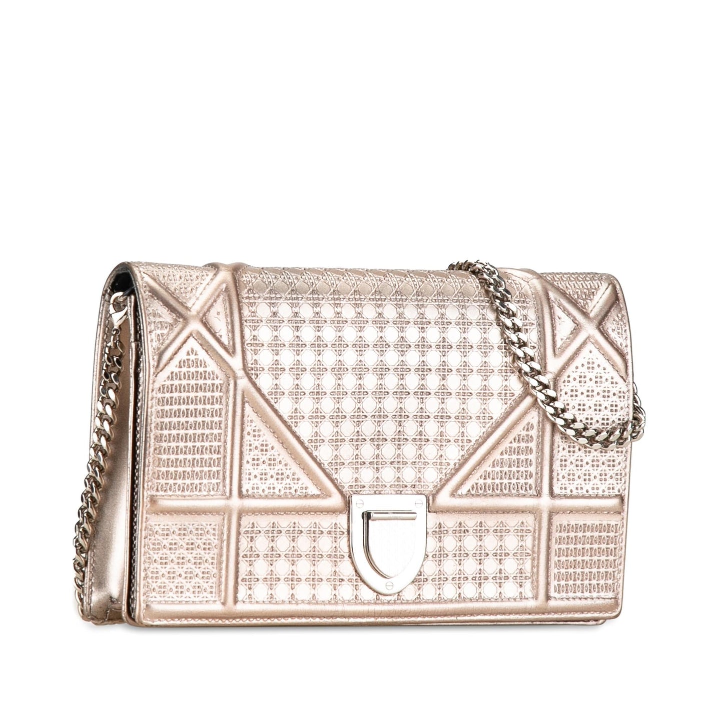Luxury DiorMetallic Patent Microcannage Diorama Wallet on Chain (SHG-ZbLO9L)