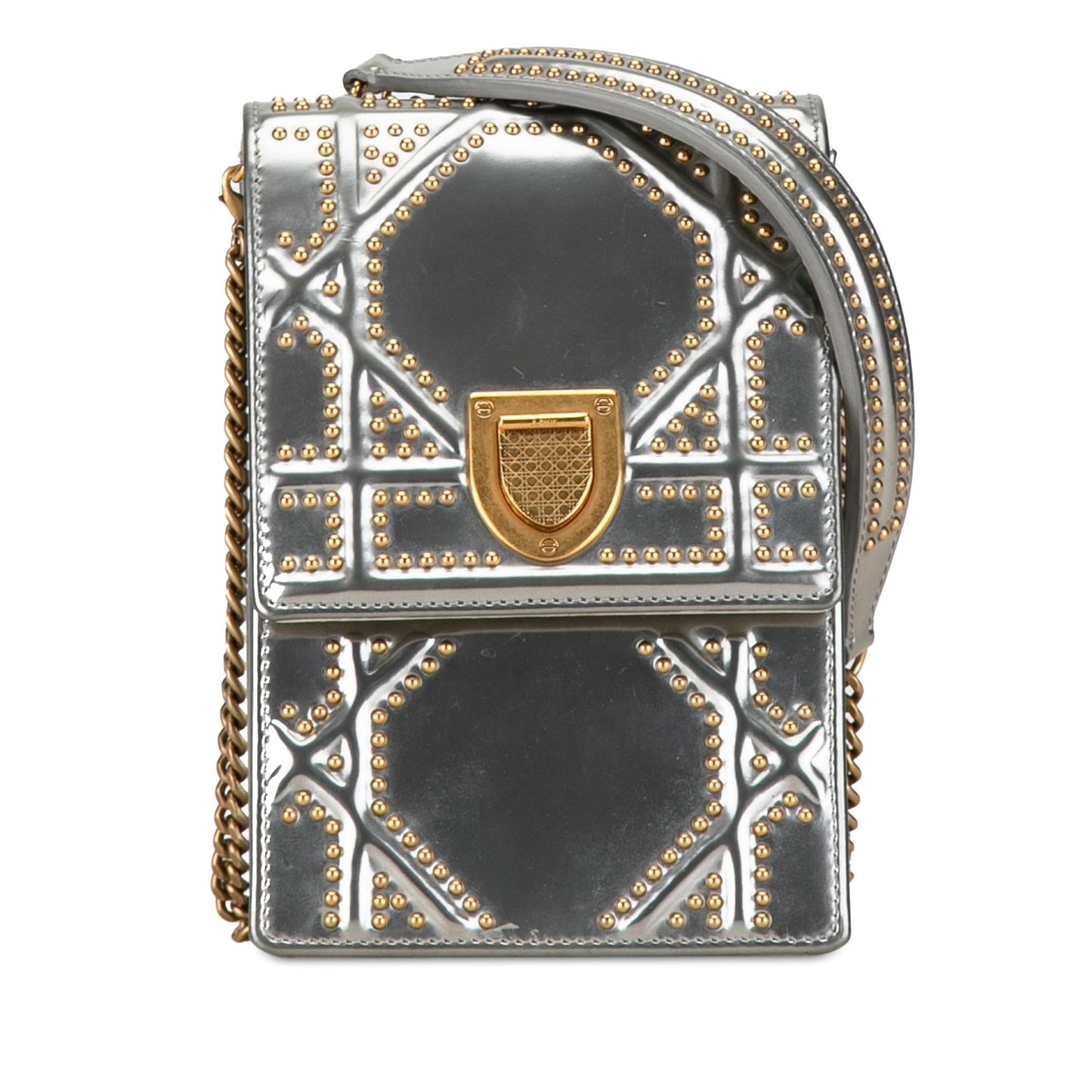 Luxury DiorMetallic Studded Calfskin Vertical Diorama (SHG-qyuKTo)