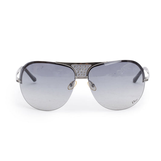 Dior Ruthenium Metal Frame Crystal Aviator Shield Sunglasses