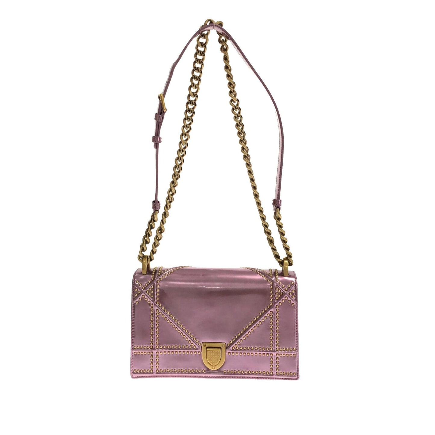 Luxury DiorSmall Studded Metallic Patent Diorama Flap (SHG-d9sLuM)